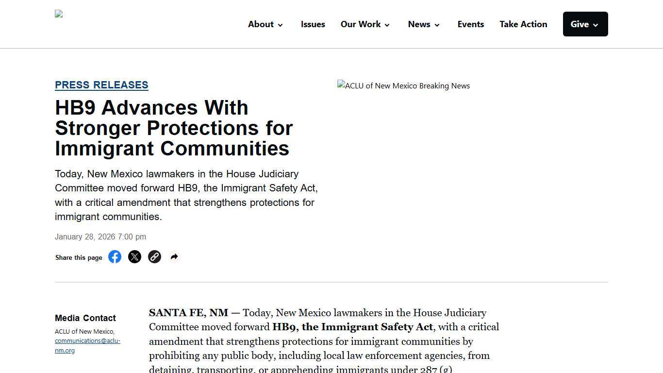 HB9 Advances With Stronger Protections for Immigrant Communities - ACLU of New Mexico