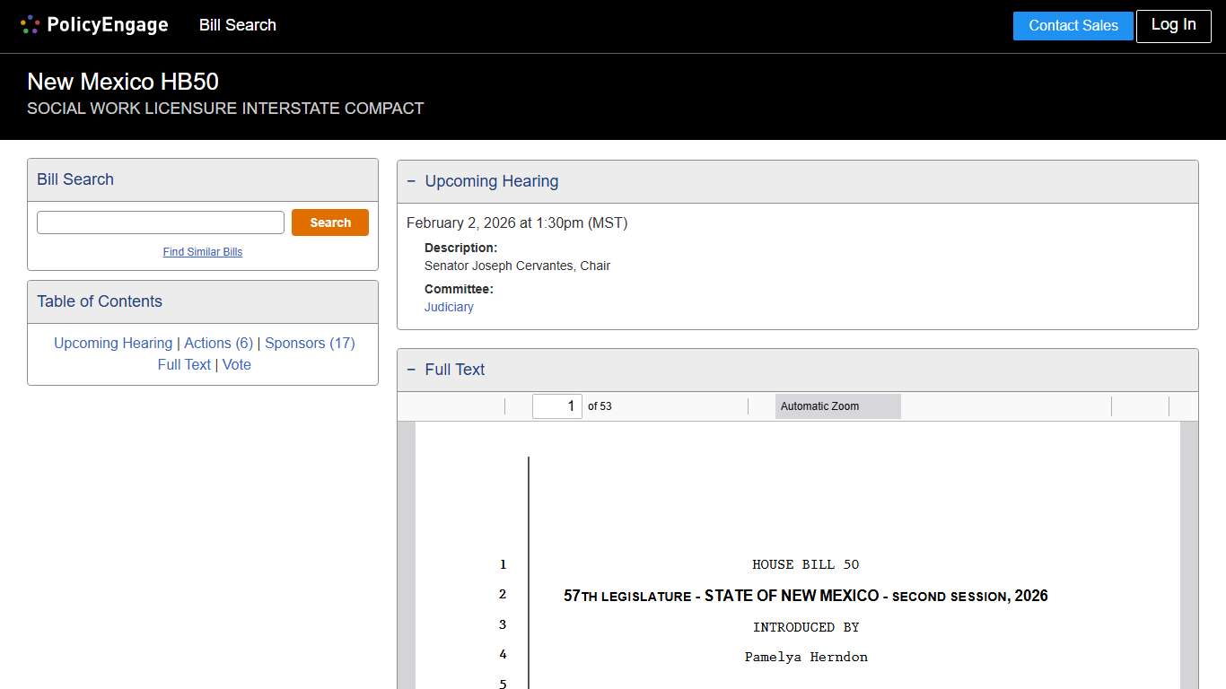 HB50 New Mexico 2026 SOCIAL WORK LICENSURE INTERSTATE COMPACT - Legislative Tracking PolicyEngage